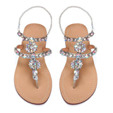 Women Rhinestones Chains Flat Gladiator Sandals Wedding Shoes Silver Color