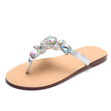 Women Silver Jeweled Hand Crafted Crystal Flip Flops Rhinestones Flats Sandals