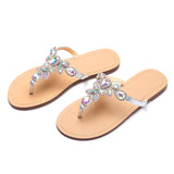 Women Silver Jeweled Hand Crafted Crystal Flip Flops Rhinestones Flats Sandals