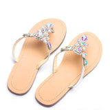 Women Silver Jeweled Hand Crafted Crystal Flip Flops Rhinestones Flats Sandals