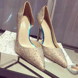 Rhinestone Pointed-toe Gold Stiletto Heels