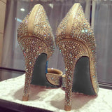 Rhinestone Pointed-toe Gold Stiletto Heels