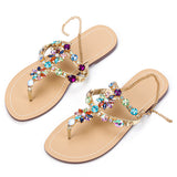 Women Rhinestones Chains Flat Gladiator Sandals Multicolor (Plus Size Available)