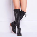 azmodo Lace-Up Vintage Mid Calf Boots