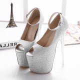 azmodo Sequin Platform Banquet Peep Toe Stiletto Heels