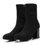 azmodo  Sequin Pointed Toe Slip-On High Heel Boots