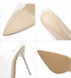 Transparent stiletto heels versatile pointed sexy catwalk crystal sandals women