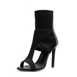 Women's shoes sandals thin heel summer elasticity zipper open toe sexy stiletto high heels woman ladies sandals female black