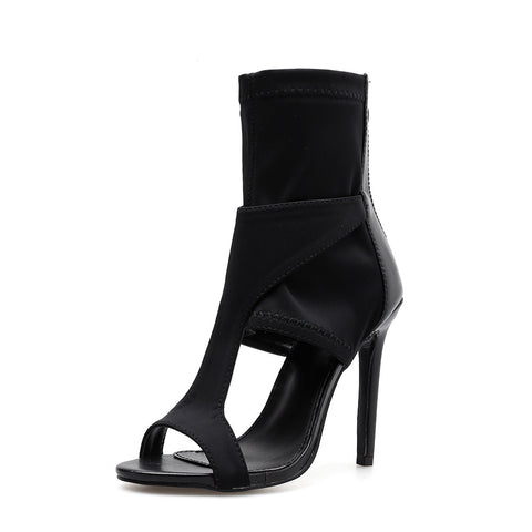 Women's shoes sandals thin heel summer elasticity zipper open toe sexy stiletto high heels woman ladies sandals female black