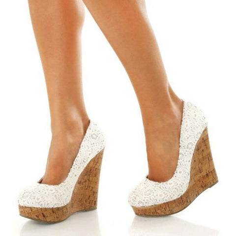azmodo Lace Wedge Heels