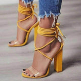 azmodo Yellow High Heel Lace-Up Jelly Shoes