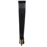 women shoes 2019 Crystal Stretch Fabric Sock Boots Pointy Toe Over-the-Knee Heel Thigh High Pointed Toe Woman Boot