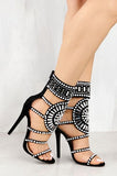 Women Strappy High Heels Gladiator Stilettos Peep Toe Embellished Rhinestone Jeweled Sandals