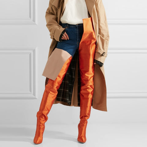 azmodo Orange Stiletto Heel Stylish Thigh High Boots