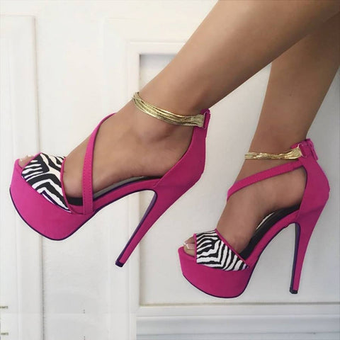 azmodo Zebra Metal Platform Sandals