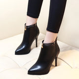 azmodo Platform Plain Pointed Toe Black Ankle Boots