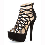 AZMODO Black Butterfly Cut-Outs Style Stiletto Heel Peep Toe Sandals