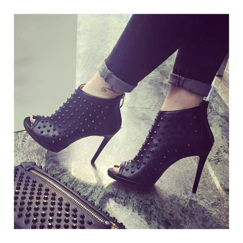 azmodo Rivets Back Zipper Peep-toe Ankle Boots