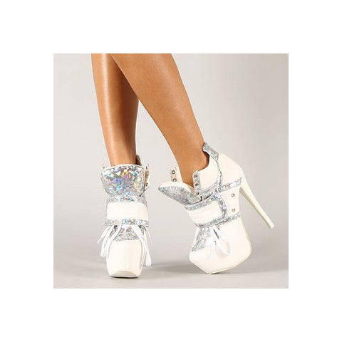 azmodo Coo White Glossy Patchwork Platform Awesome Booties