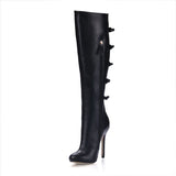 Graceful PU Upper Stiletto Heels Pointed-Toe Knee High Boots