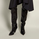 azmodo  Black Shaped Heel Thigh High Boots