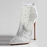 azmodo Rhinestone High Stiletto Heel White Boots