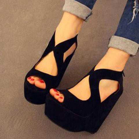 azmodo Sexy Peep Toe High Wedge Heel Sandals