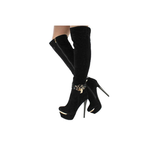 Fashion Black And Red Knee High Boots