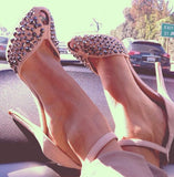 Nude pink rhinestone princess shoes high-heeled side empty word with women's shoes
