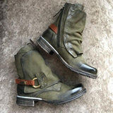 azmodo  Stylish Side Zipper Round Toe Motorcycle Ankle Boots