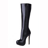 azmodo  Black PU Upper Stiletto Heels Knee High Boots