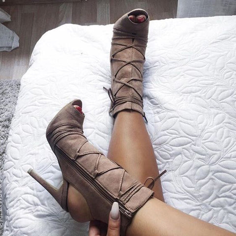 azmodo Light Coffee Naked Heel Sandal Booties