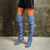 azmodo Stylish Denim Over Knee High Boots