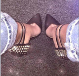 Single heel full of rivets pointed hollow high-heeled sandals