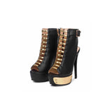 azmodo  Black Caged Backless Buckled Platform Heels