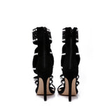 Women Strappy High Heels Gladiator Stilettos Peep Toe Embellished Rhinestone Jeweled Sandals