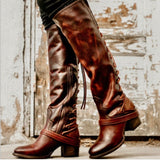azmodo  Vintage Lace Up High Heel Knee High Boots