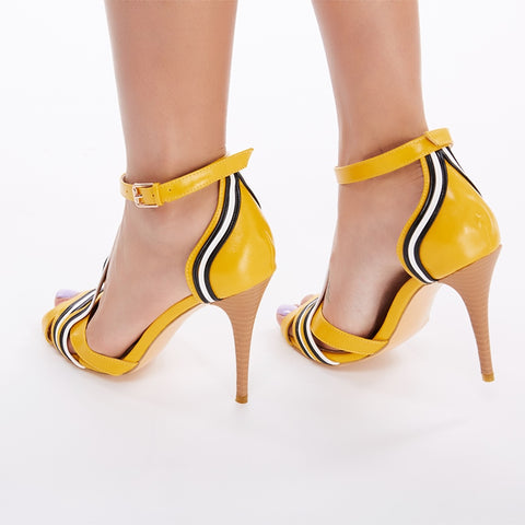 azmodo  Yellow Patchwork Peep Toe Stiletto Heels