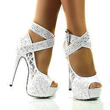 White Peep Toe Ankle Strap Stiletto Heels