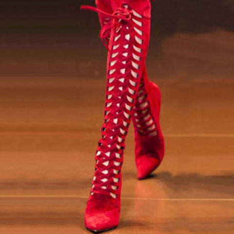 azmodo  Sexy Cut-Outs Stiletto Heel Knee High Boots