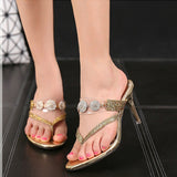 Sexy Dress Sandals Rhinestone Sequin Thong Slip-On Stiletto Heel