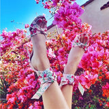 Flower Cross Bandage High Heels Sandals Women Pumps Thin Heel Ruffle Lace-Up Summer Shoes Fashion pompes