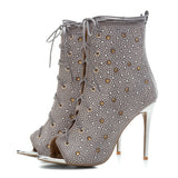 azmodo  Peep-toe Lace-up Rhinestone Stiletto Heels