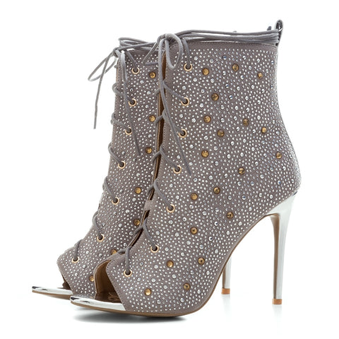azmodo  Peep-toe Lace-up Rhinestone Stiletto Heels