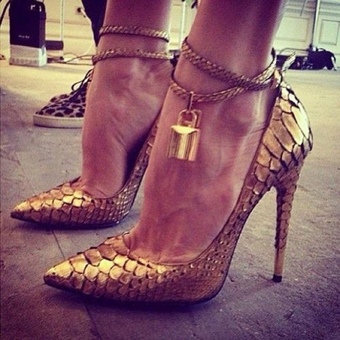 azmodo Lock Metal Buckles Sexy High Stiletto Heels