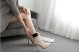 Spring/Autumn Fashion Women's High-heeled Slip-On Faux Fur Concise Pointed Toe Woman Shoes US5-10.5 Black Apricot