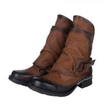 azmodo  Stylish Side Zipper Round Toe Motorcycle Ankle Boots