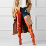 azmodo Orange Stiletto Heel Stylish Thigh High Boots