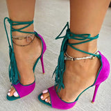 Open Toe Fringe Lace Up Sandals