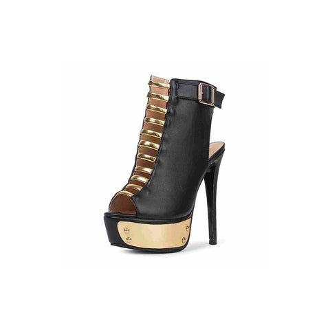 azmodo  Black Caged Backless Buckled Platform Heels